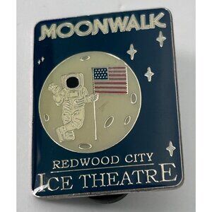 Moonwalk Redwood City California Ice Theatre Enamel Lapel Pin Astronaut USA Flag